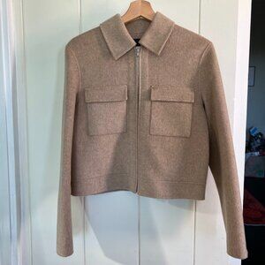 Theory Cropped Wool-Cashmere Zip Jacket, Size Small